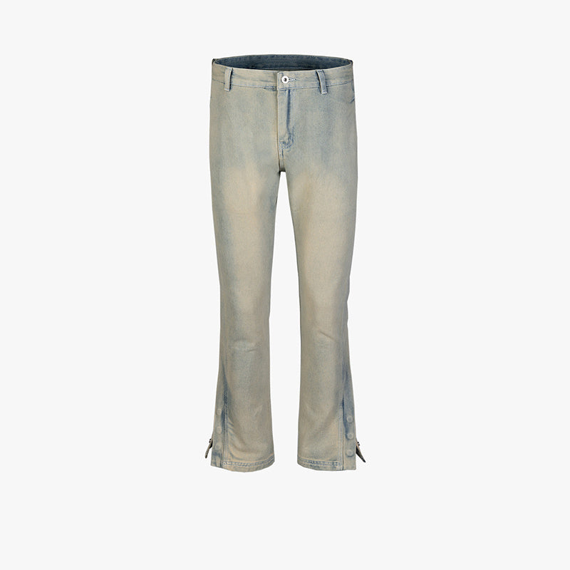 Men's Wear Women's Urban Side Full Opening Button Pants Men's And Women's Washed Distressed Wide-Foot Trendy Jeans