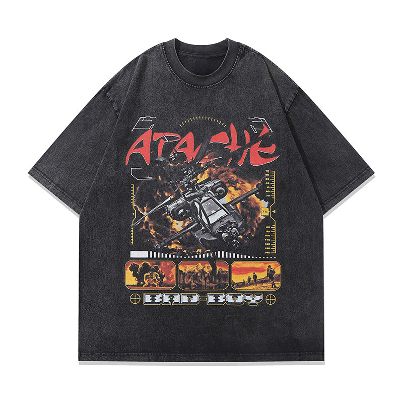 Vintage T Shirts Cotton Washed Loose Fashion Game Print Tee Streetwear Round Neck Summer Short Sleeve Casual