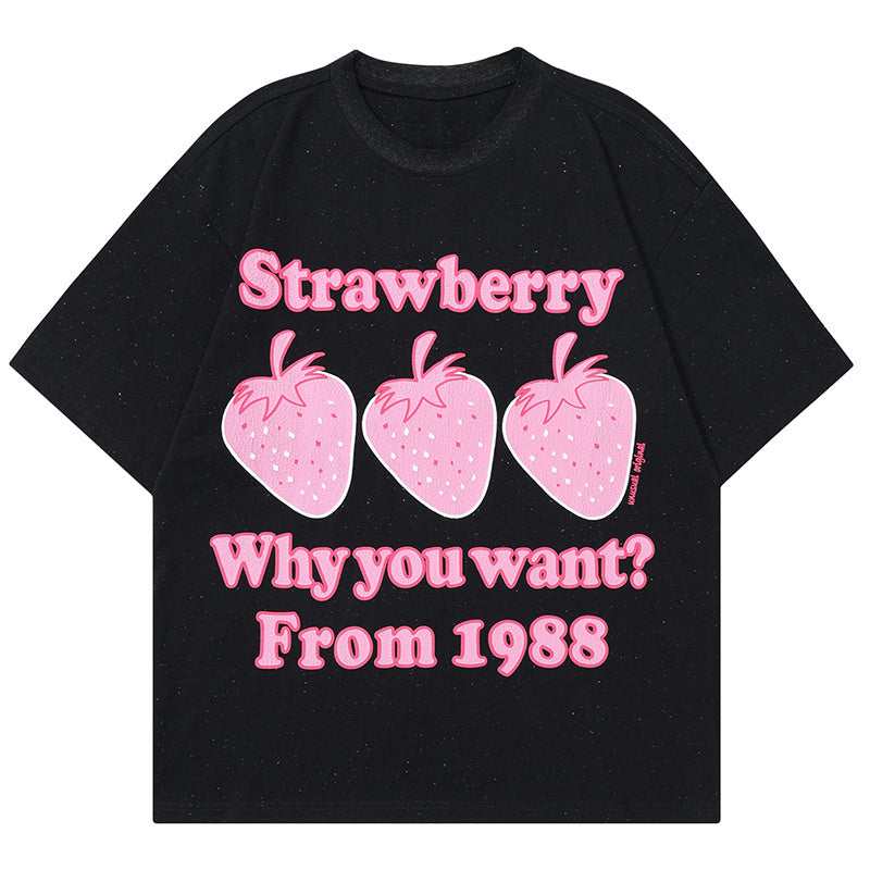 Strawberry Print T Shirt Oversize Tees Fashion Casual Top Short Sleeve Streetwear Pure Cotton Loose Summer