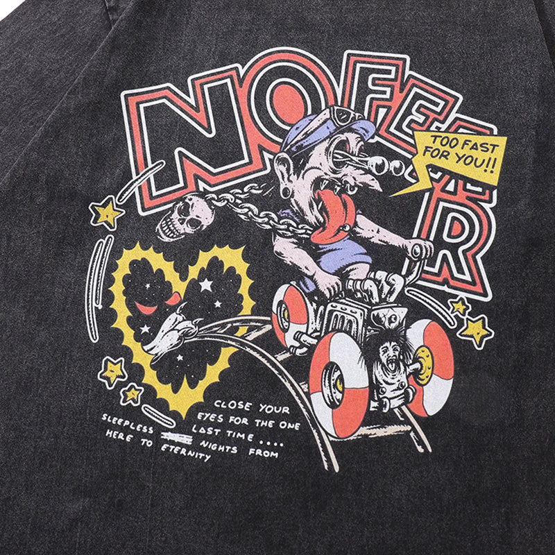 Streetwear T Shirts Vintage Cotton Washed Loose Cartoon Graphic Print Tee Short Sleeve Casual O Neck Summer Trendy