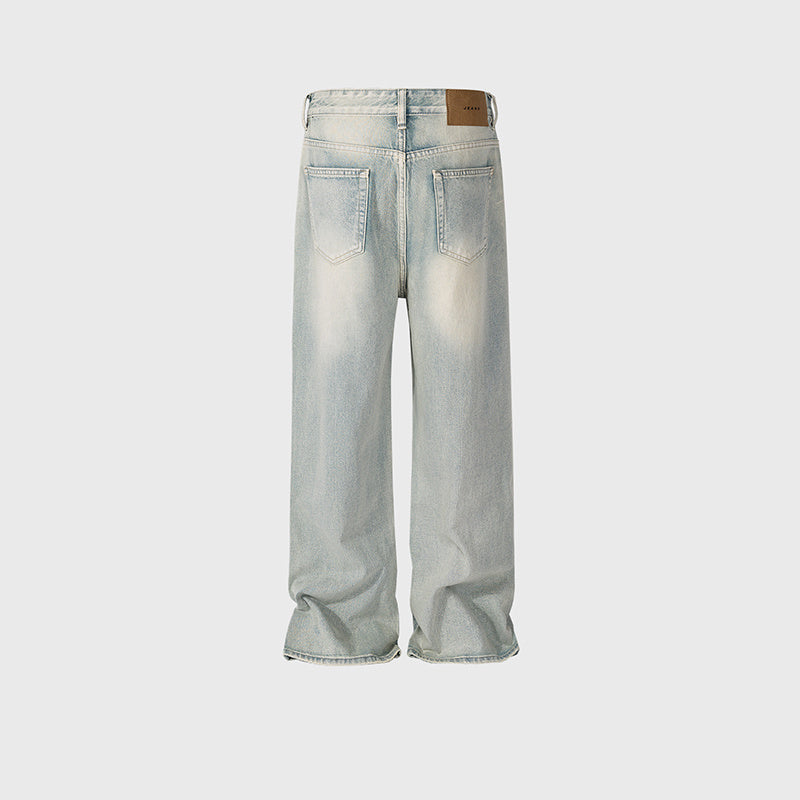 Men's Wear Women's High Street Trousers Men's And Women's Same-style White Wash Water-made Old Straight Slim-fit Multi-size Blue Jeans