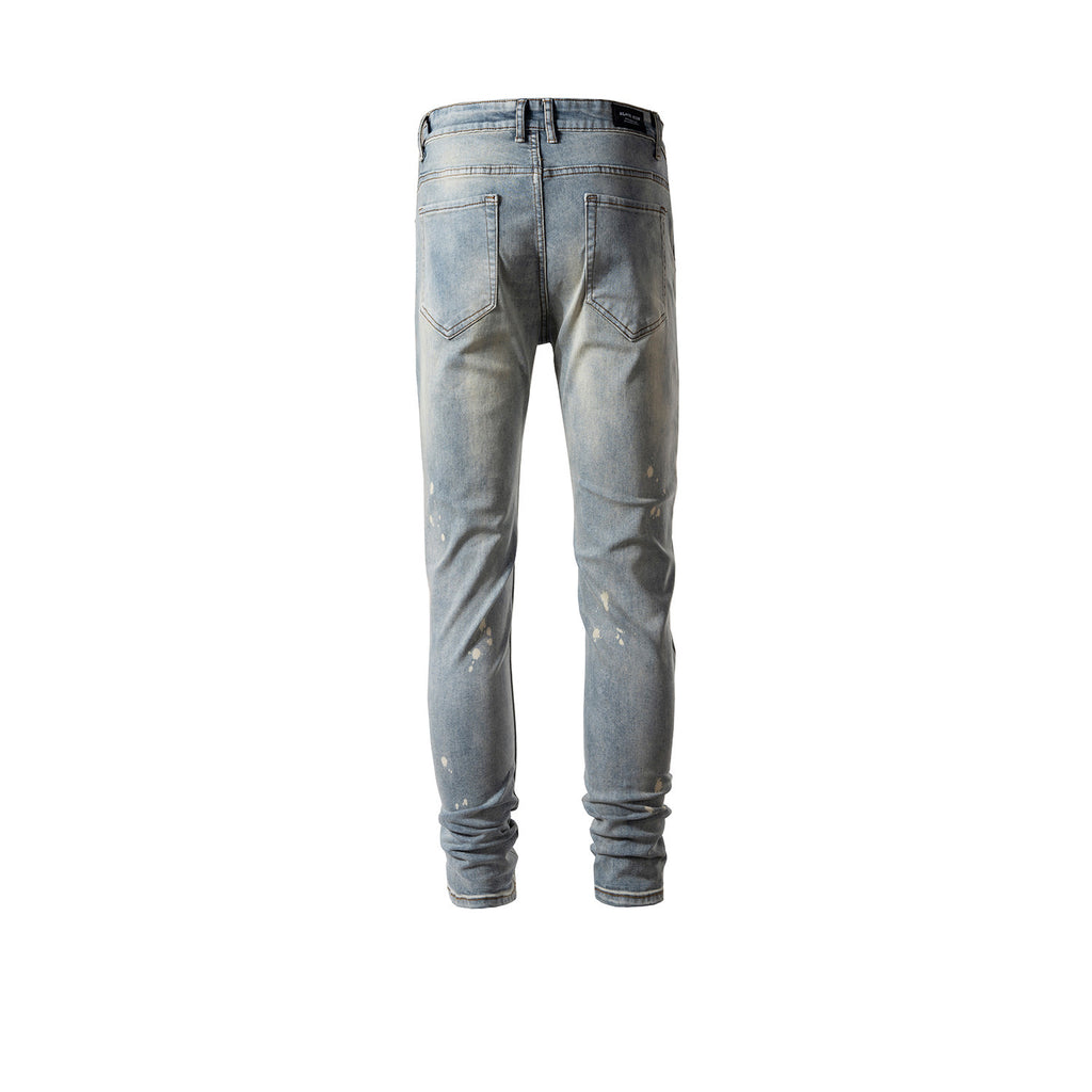 Men's And Women's Spring And Summer Urban High Street Splash Paint Wash Water Old Trousers Men's And Women's Same Slim-Fit Jeans Trendy
