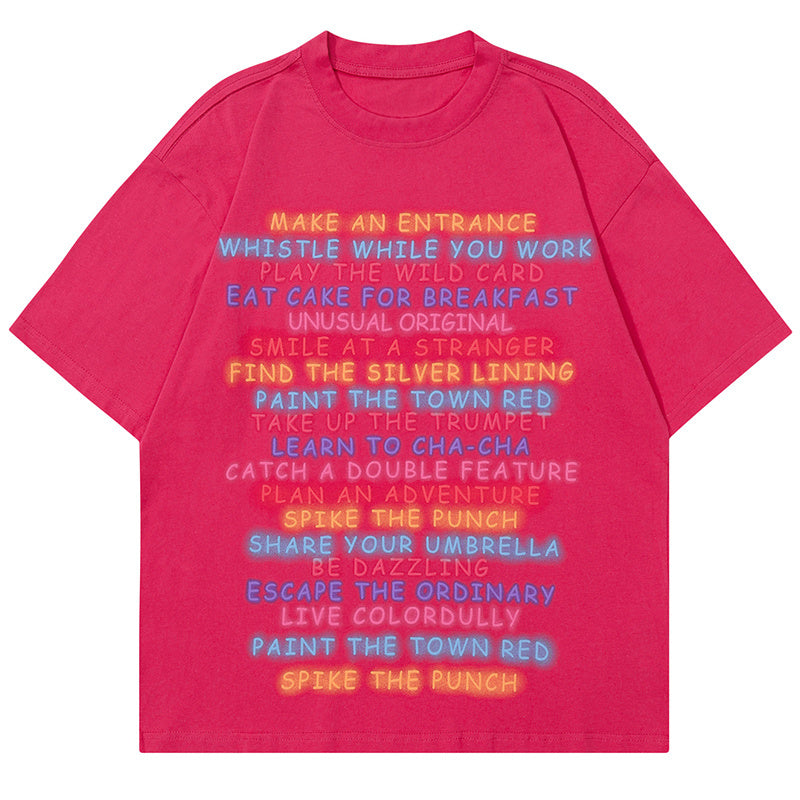 Colorful Letter Print T Shirt Loose Summer Oversize Tees Fashion Casual Top Short Sleeve Streetwear Pure Cotton