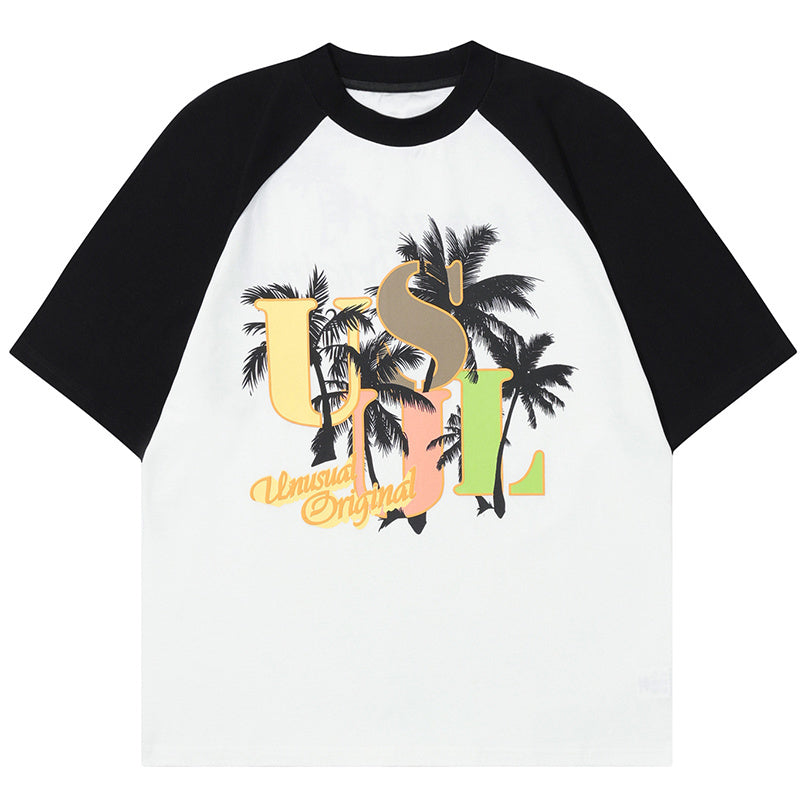 Coconut Tree Print T Shirt Loose Summer Streetwear Short Sleeve Pure Cotton Oversize Tees Fashion Casual Top
