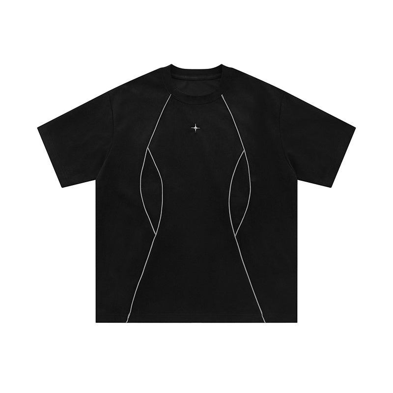 American Retro Reflective Design Streetwear T Shirts Oversize Loose Short Sleeve Cotton Tee Casual O Neck
