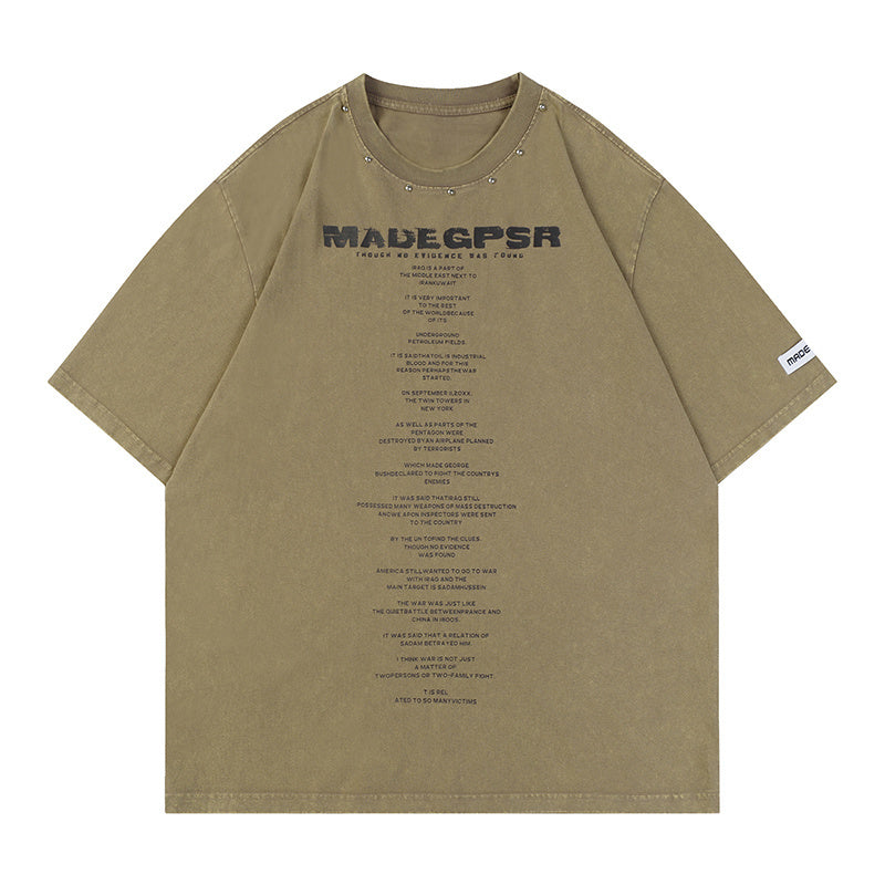 Vintage Letter Print Streetwear T Shirts Oversize Loose Short Sleeve Harajuku Cotton Tee Summer Solid Color