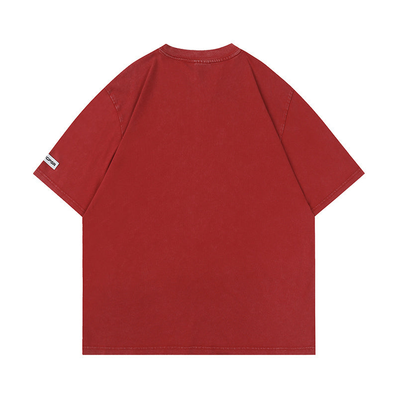 Girl and Cat Print Streetwear T Shirts Oversize Washed Loose Short Sleeve Harajuku Cotton Tee Casual Solid Color