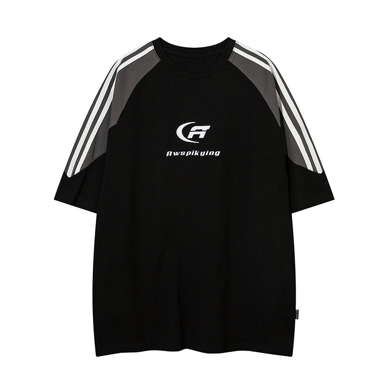 T Shirt Side Stripe Streetwear Letter Print Loose Fashion Summer Hip Hop Casual Tees Sports Style Top Short Sleeve