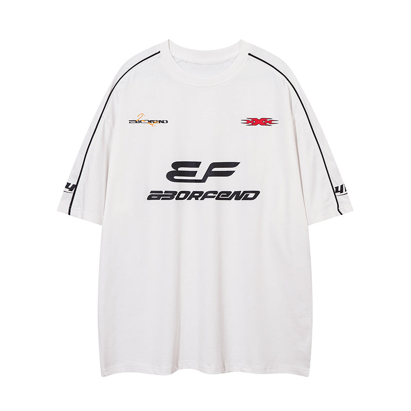 Streetwear Side Striped T Shirt Letter Print Short Sleeve O Neck Summer Cotton Loose Casual Fashion Tee Simple