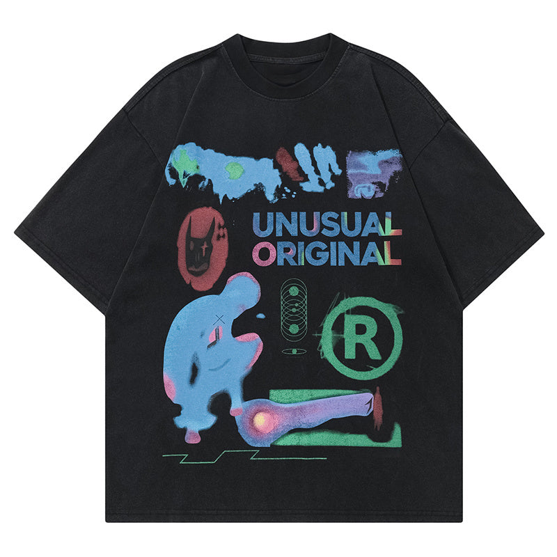 Pattern Print T Shirt Loose Summer Oversize Tees Fashion Casual Top Short Sleeve Streetwear Pure Cotton