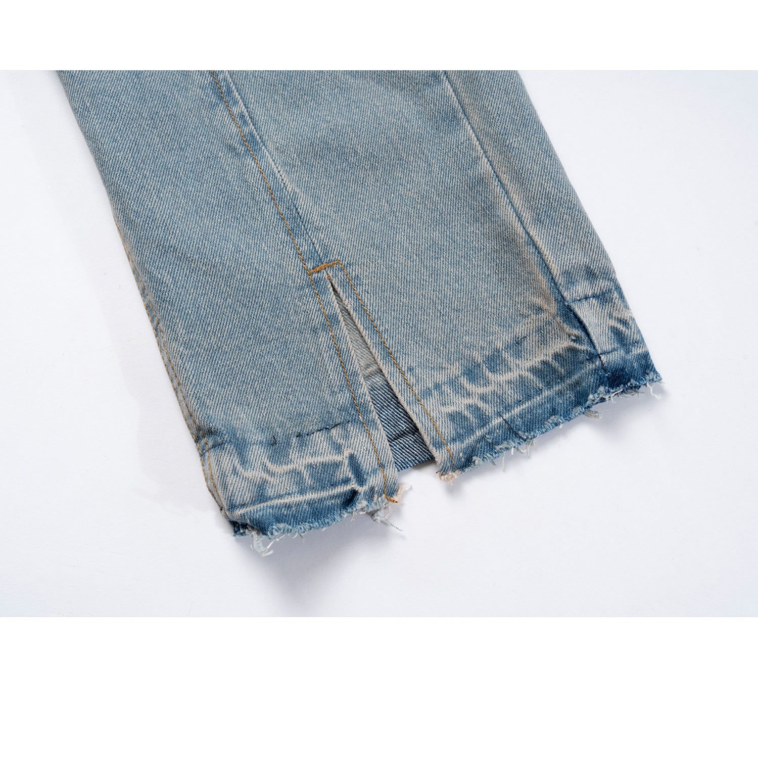 Men's And Women's Spring And Summer Urban Stitching Split Leg Trousers Unisex High Street Cat-beard Blue Jeans