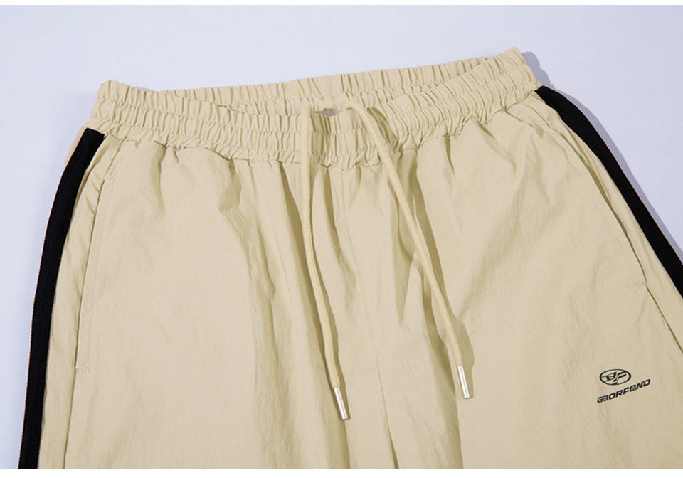 Color Contrast Pants Paneled Drawstring Elastic Waist Loose Wide Leg Trousers Front Pocket Comfortable Autumn