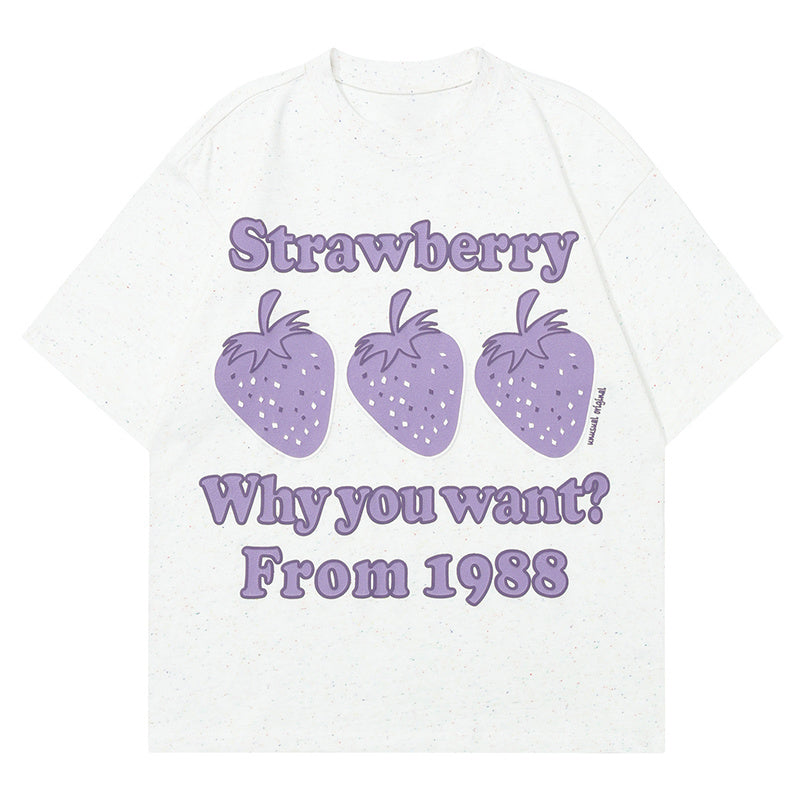 Strawberry Print T Shirt Oversize Tees Fashion Casual Top Short Sleeve Streetwear Pure Cotton Loose Summer