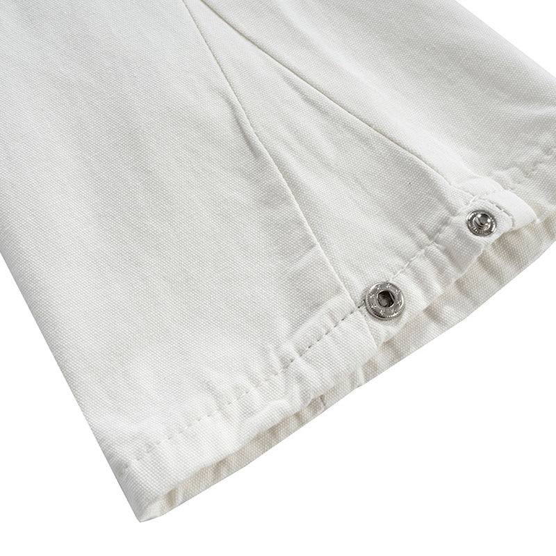 Women's Spring And Summer Urban Micro-La Wide-Leg Trousers Multi-Pocket Unisex Slim-Fit White Jeans