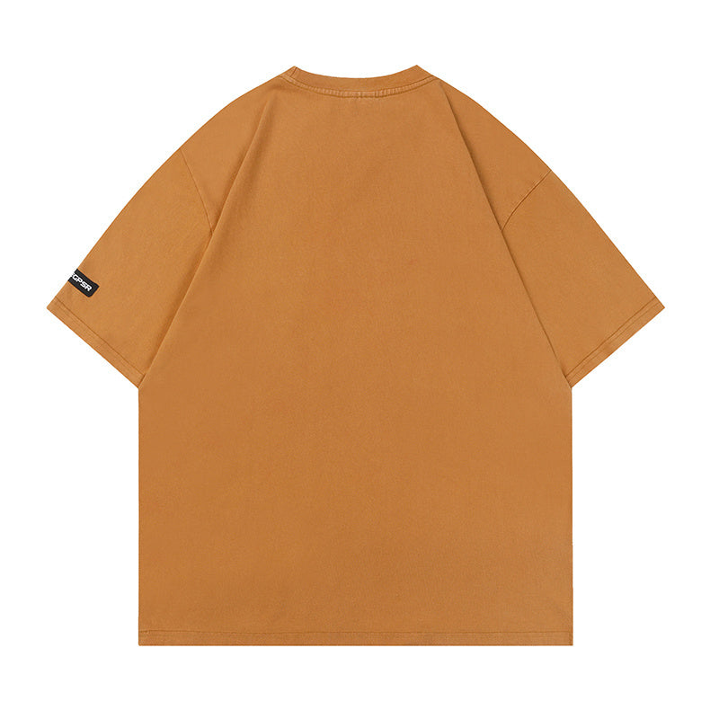 Letter Print Streetwear T Shirts Oversize Washed Loose Short Sleeve Harajuku Cotton Tee Casual Solid Color Simple Design