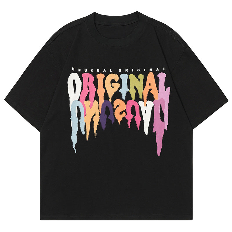 Colorful Letter Print T Shirt American Retro Loose Summer Streetwear Short Sleeve Fashion Casual Top