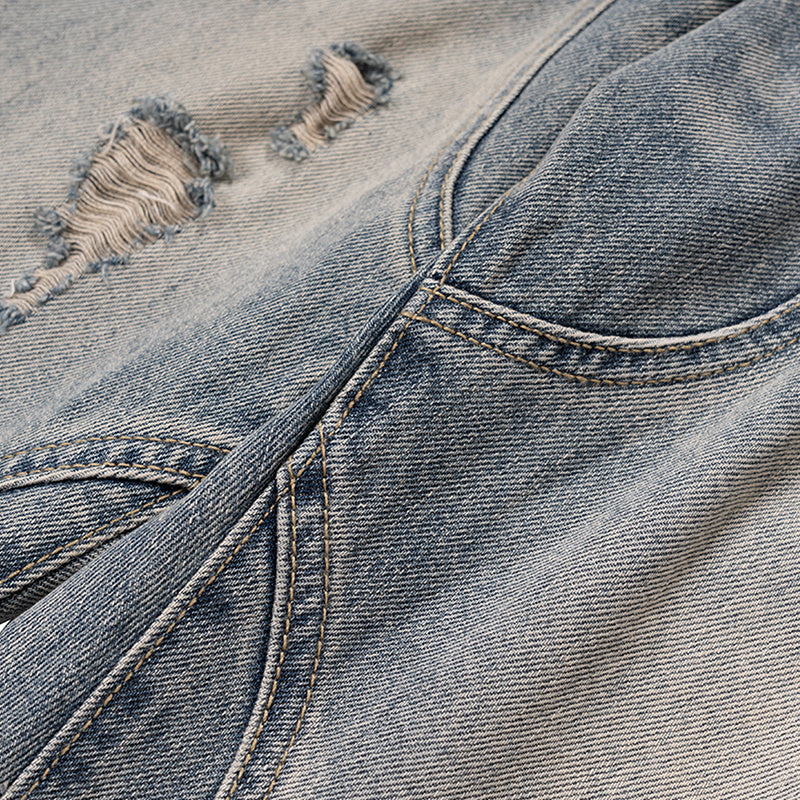 Men's And Women's Deconstructed Stitching Trousers Men's And Women's Same Tearing Holes Wash Water Grinding Straight Trendy Jeans