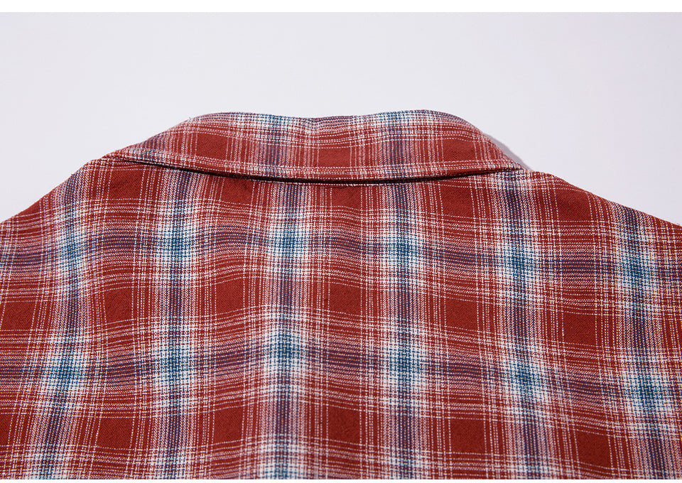 Plaid Polo Color Contrast Paneled Streetwear Short Sleeve Summer Casual Fashion Lapel Button