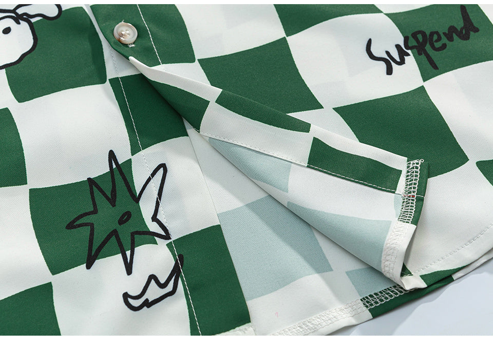 Cartoon Pattern Shirts Short Sleeve Loose Button Up Tops Casual Summer Outwear High Quality Fashion