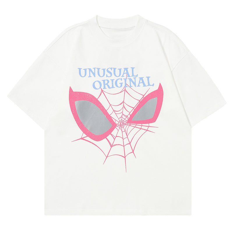 Spider Web Print T Shirt Oversize Tees Fashion Casual Top Short Sleeve Streetwear Pure Cotton Loose Summer