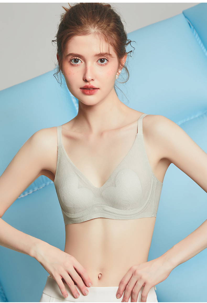 Petal Lotus Leaf Cup Sexy Lace Pure Desire Crystal Cup Traceless Underwear Big Chest Small Anti-sagging Bra Bra