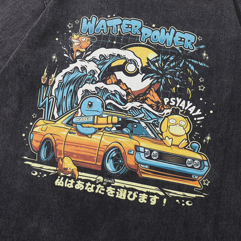 Vintage T Shirts Washed Loose Cotton Fashion Japanese Anime Print Tee Casual Streetwear Round Neck Summer Short Sleeve