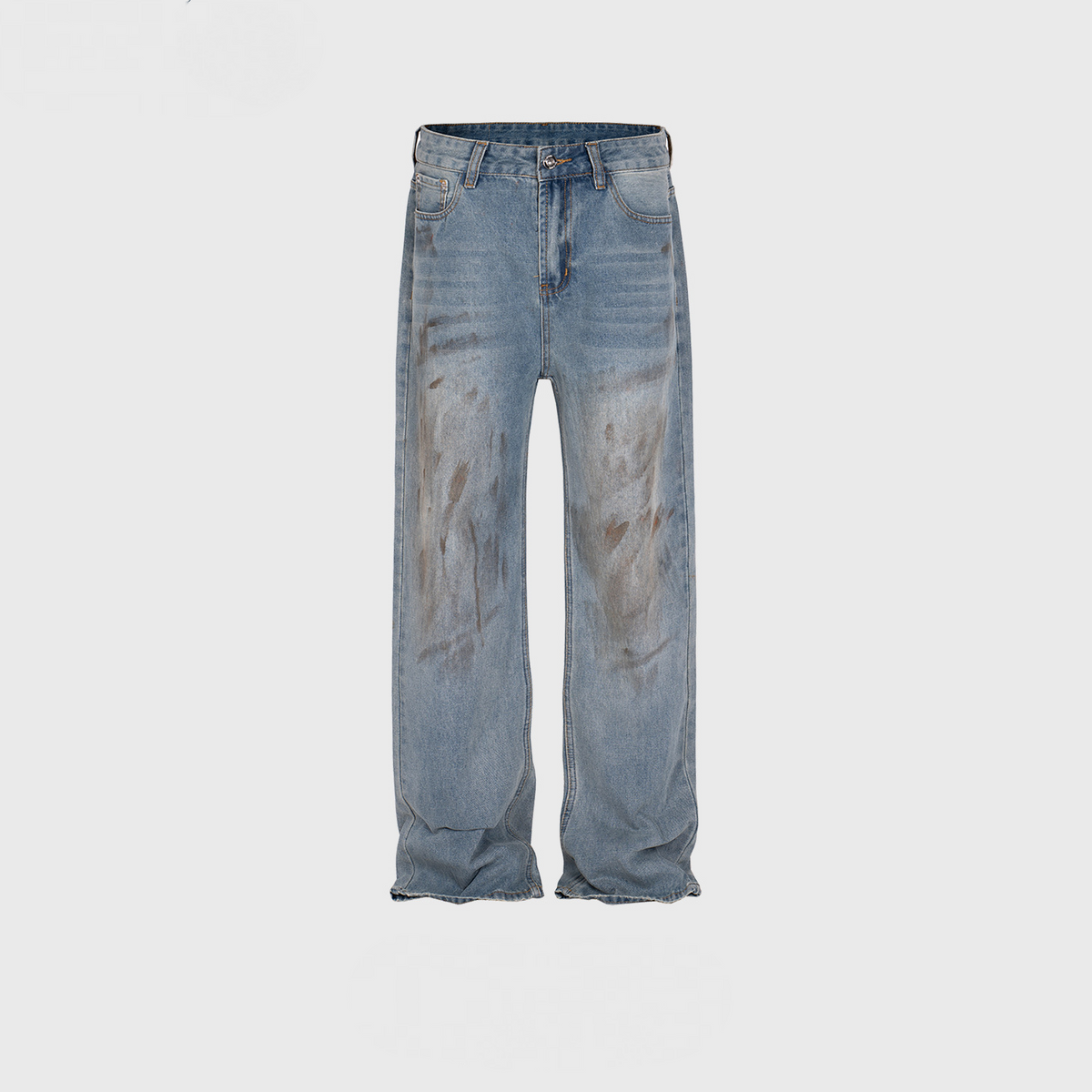 Men's Clothing Women's High Street Splash Paint Hand-painted Trousers Men's And Women's Same Style Washed Old Straight Wide-legged Blue Jeans