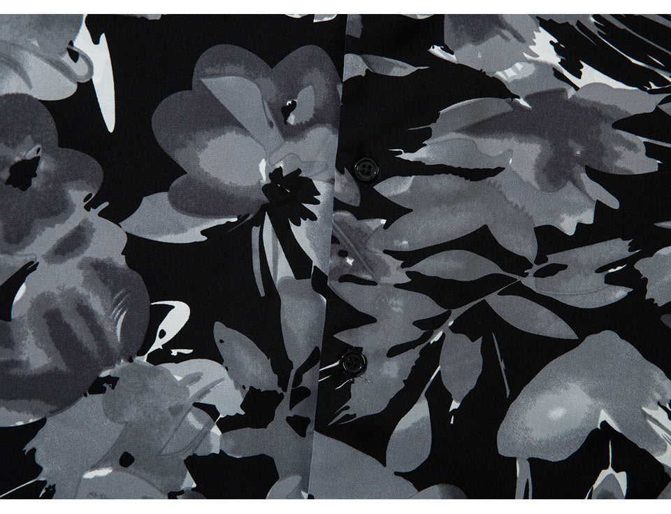 Vintage Streetwear Abstract Flower Print Shirts Casual Summer Tops Outwear Short Sleeve High Quality Fashion