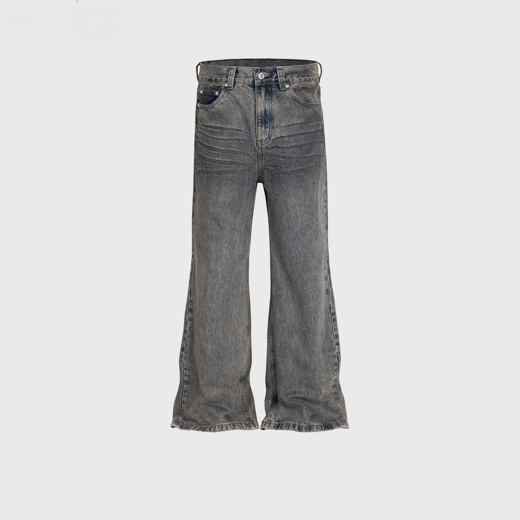 Men's Wear Women's High Street Style Wash-up Trousers Unisex Neutral Stucco Dye Micro-La Jeans
