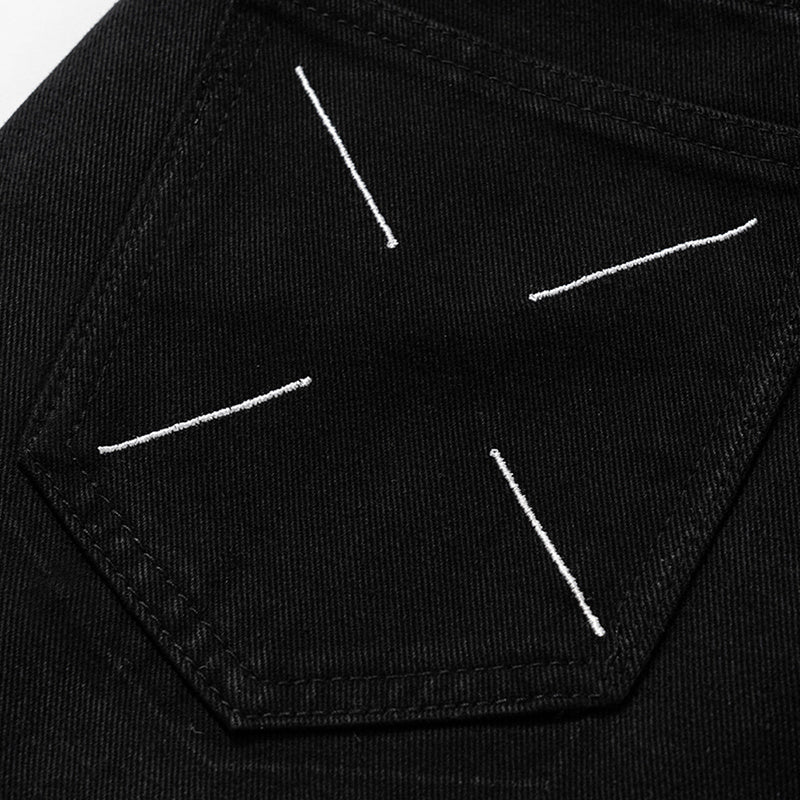 Men's And Women's Urban Black Pants Unisex X Embroidered Pocket Multi-size Jeans Trendy