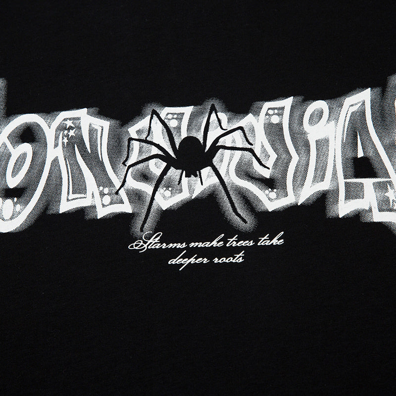 Spider Pattern Cotton Crew Neck Fashion Streetwear Tee Casual Oversize High Quality Simple Short Sleeve Summer Chain