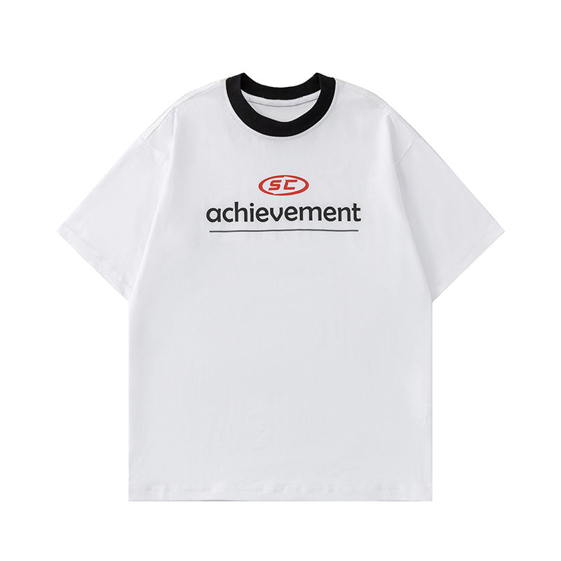 T Shirts Oversize Streetwear Letter Print Short Sleeve Cotton Tee Casual Round Neck Summer Solid Color Sports Style