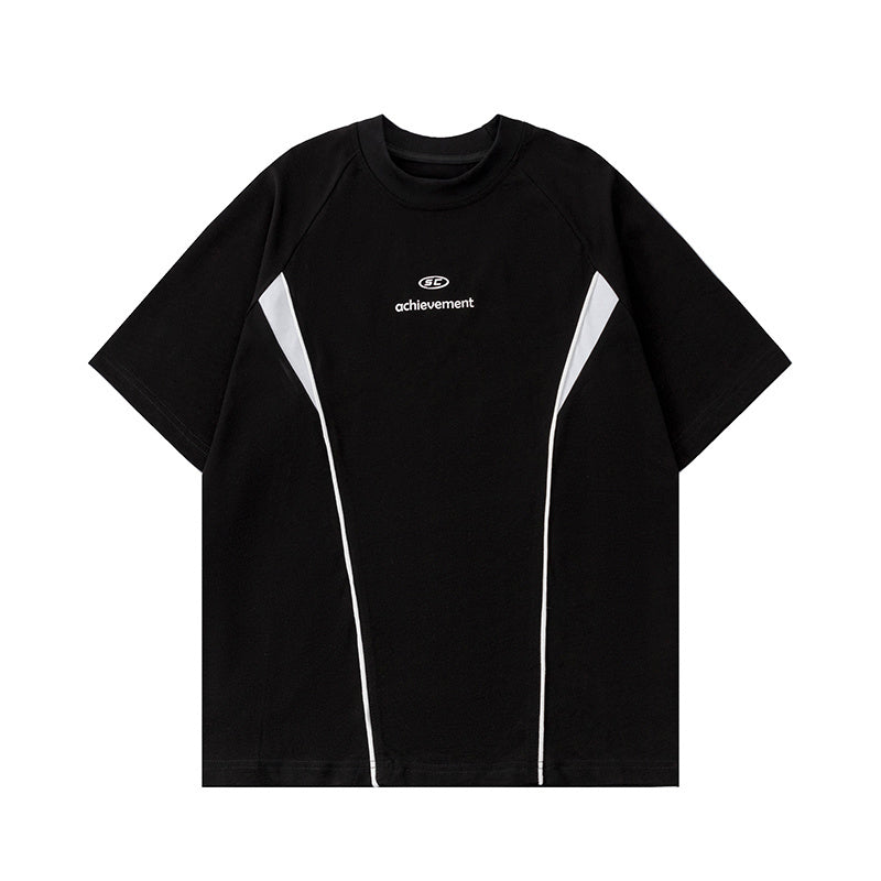 Streetwear Letter Print T Shirts Oversize Short Sleeve Cotton Tee Casual Patchwork Round Neck Summer Black White
