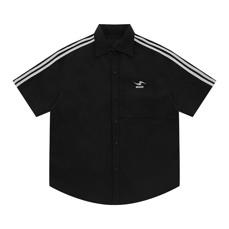 Shirts Side Striped Short Sleeve Oversize Button Up Tops Casual Summer Outwear Comfortable