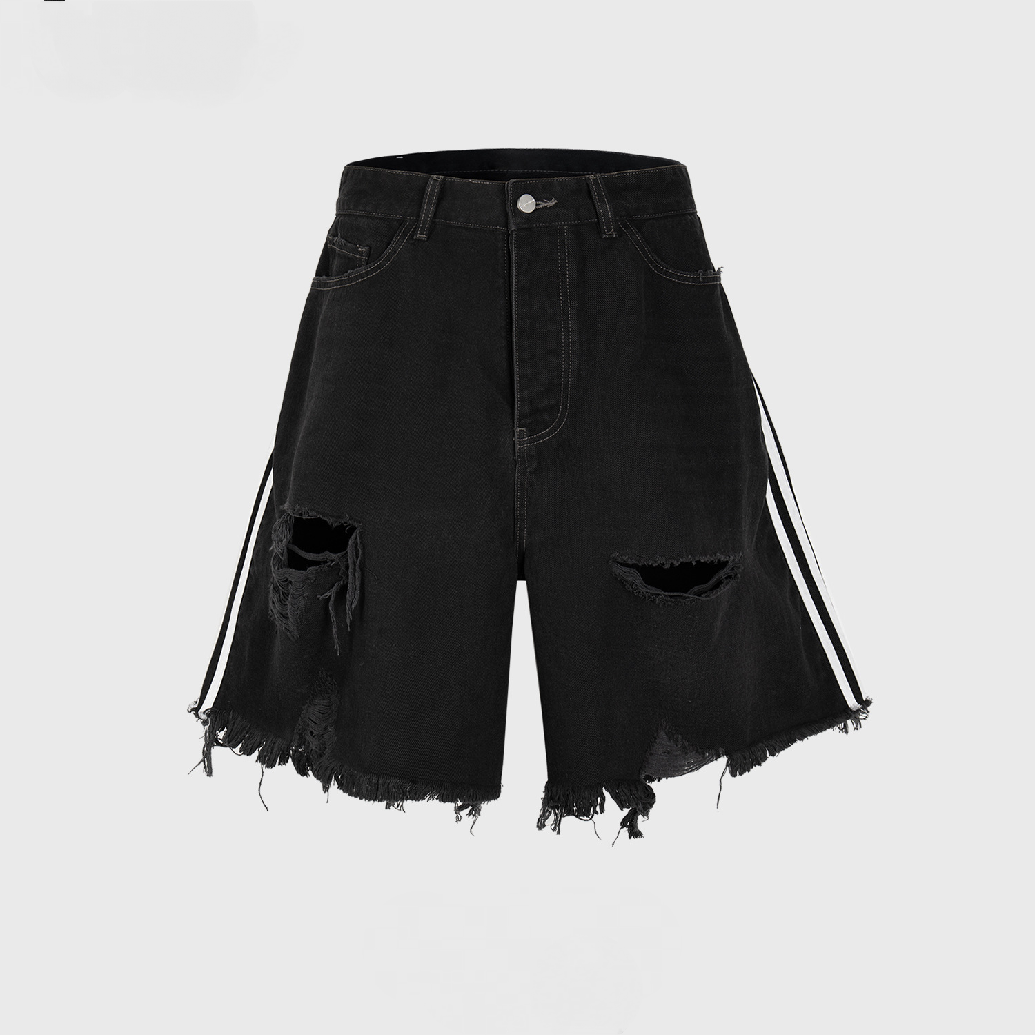 Men's Clothing Women's Spring And Summer Hip Hop High Street Cat Whiskers Men's And Women's Baxi Water Beggars Tassel Three Bar Denim Shorts