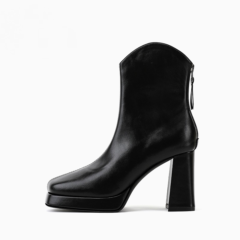 Women's Platform V-Mouth Martin Boots - Genuine Leather