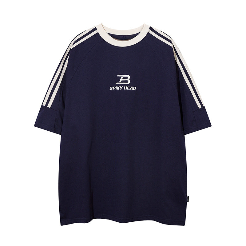 Side Stripe Streetwear T Shirt Letter Embroidery Loose Top Short Sleeve Hip Hop Fashion Summer Casual Tees Sports Style