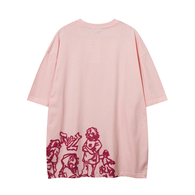 Double Sided Print Streetwear T Shirt Short Sleeve Round Neck Summer Cotton Loose Casual Trendy Tee Simple