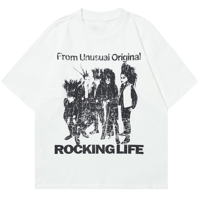 Rock Band Print T Shirt Short Sleeve Streetwear Pure Cotton Loose Summer Oversize Tees Fashion Casual Top