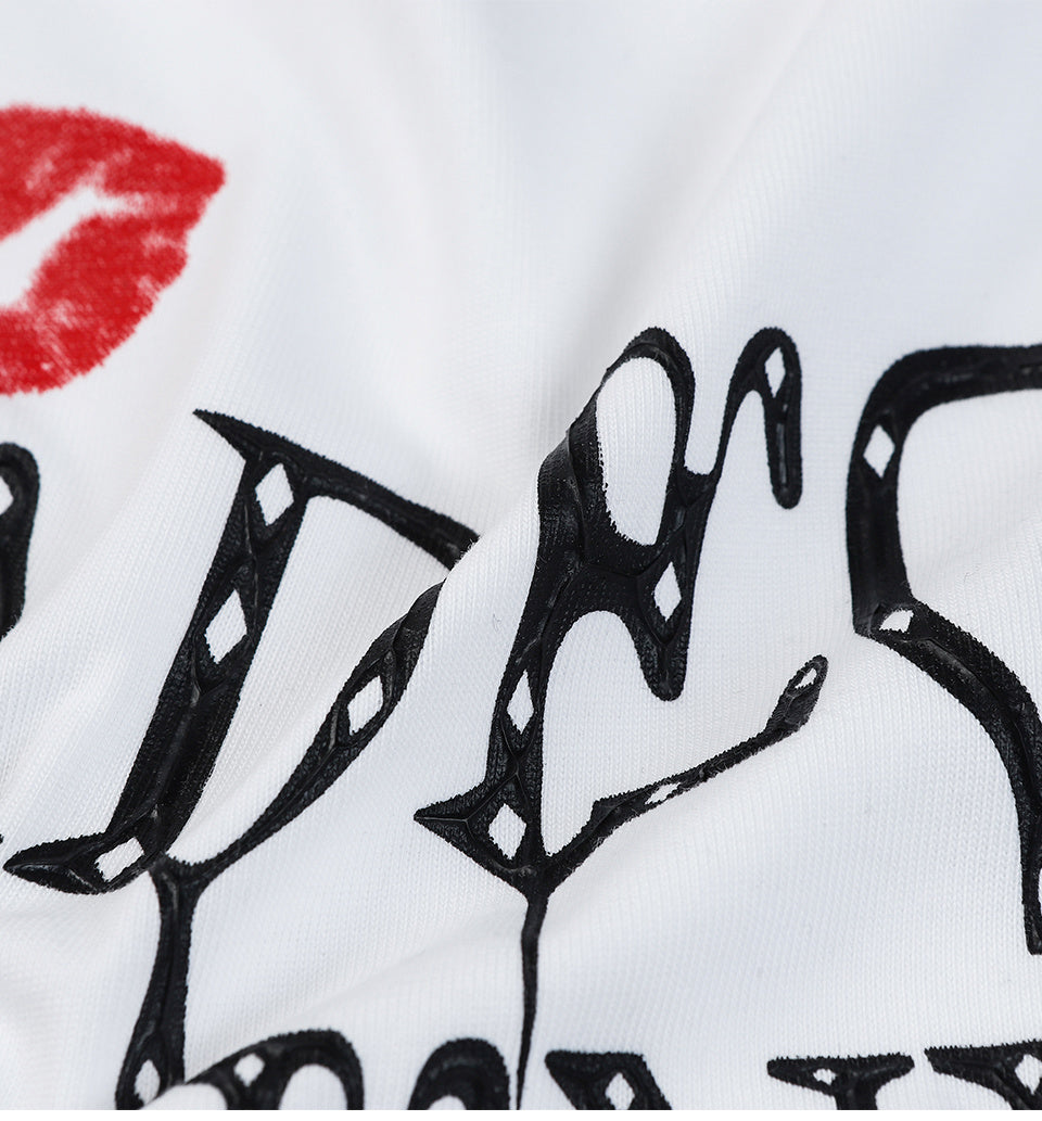 Heart and Lip Print Oversize Tees Fashion T Shirt Pure Cotton Top Short Sleeve Loose Summer Casual Streetwear