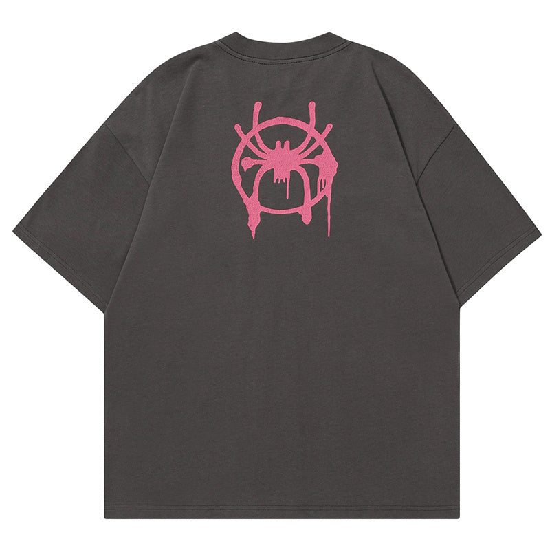Spider Web Print T Shirt Oversize Tees Fashion Casual Top Short Sleeve Streetwear Pure Cotton Loose Summer