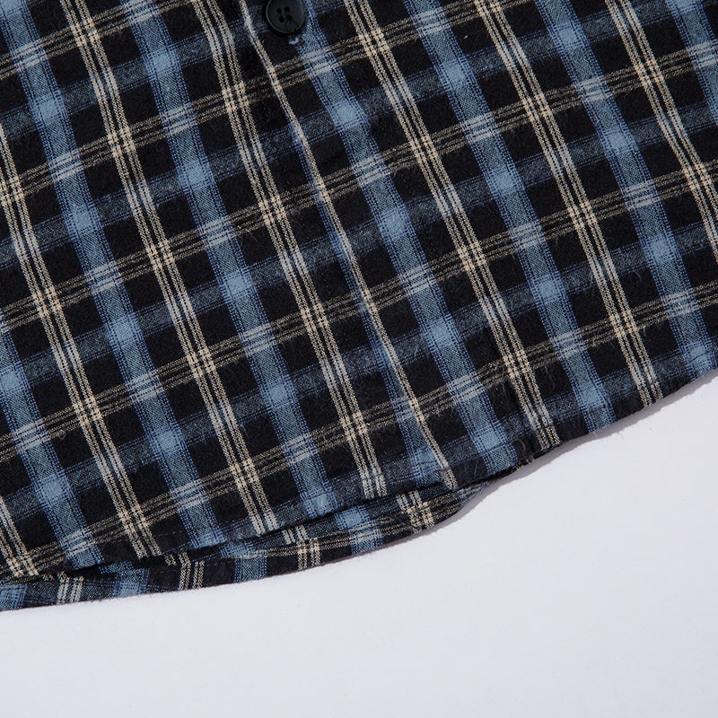 Plaid Polo Paneled Streetwear Short Sleeve Summer Casual Fashion Lapel Button Front Pocket