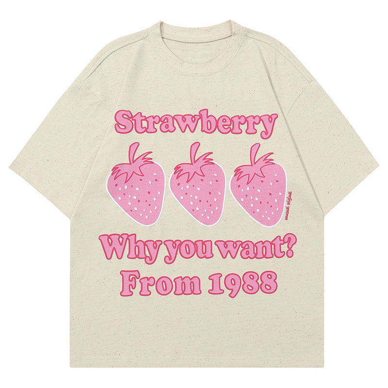 Strawberry Print T Shirt Oversize Tees Fashion Casual Top Short Sleeve Streetwear Pure Cotton Loose Summer