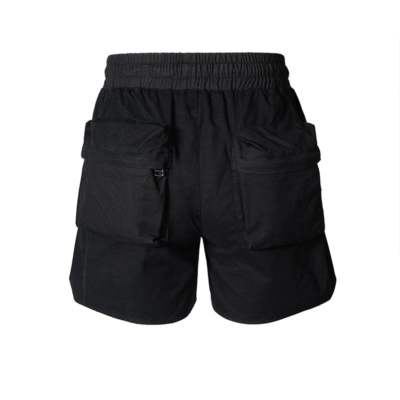 Men's Women's Spring And Summer Hip Hop High Street Washed Military Style Multi-Bag Pants Men's And Women's Drawstring Casual Shorts