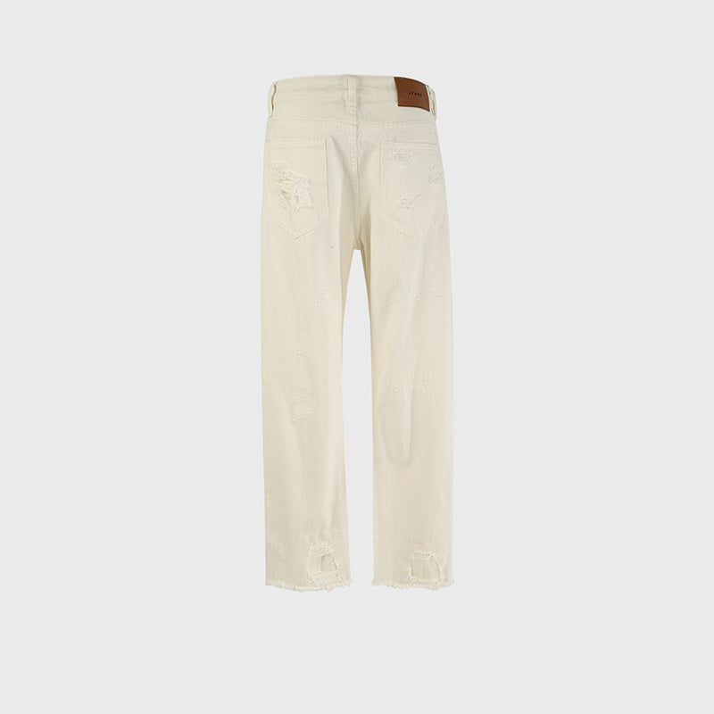 Men's And Women's Ripped Trousers Unisex Cat Whiskers Straight Slim-fit Multi-size Trendy Tricolor Jeans