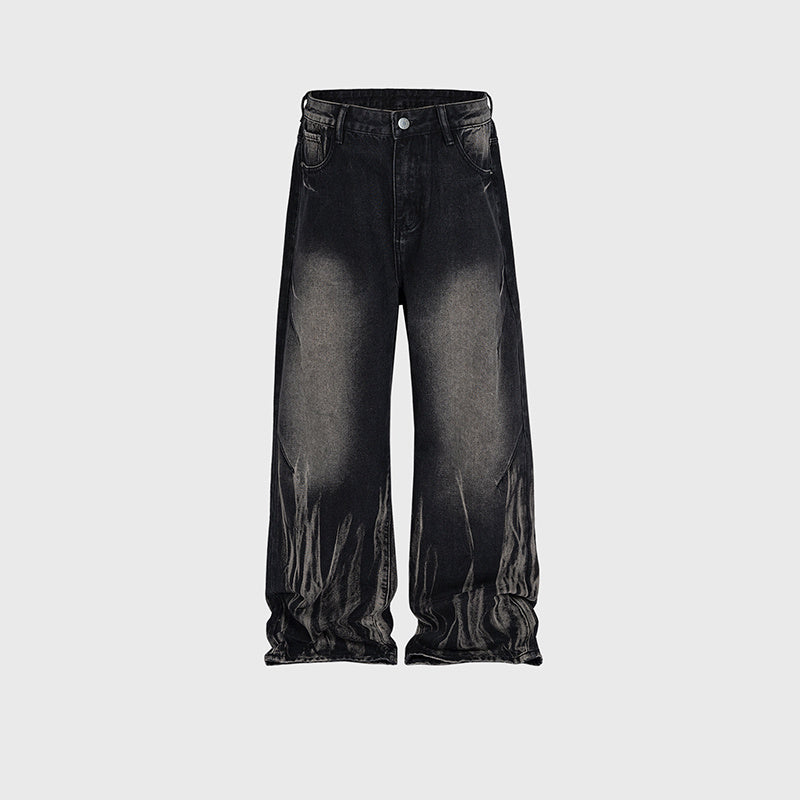 Men's And Women's Wash Old Pants Men's And Women's Same Style Laser Texture White Straight High Street Style Jeans