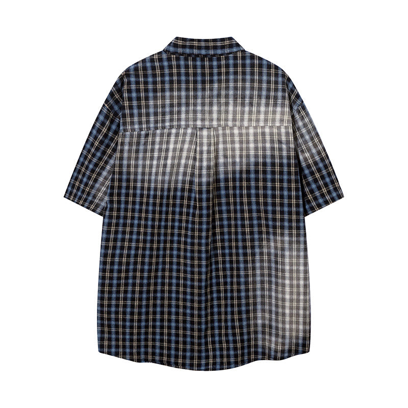 Plaid Polo Paneled Streetwear Short Sleeve Summer Casual Fashion Lapel Button Front Pocket