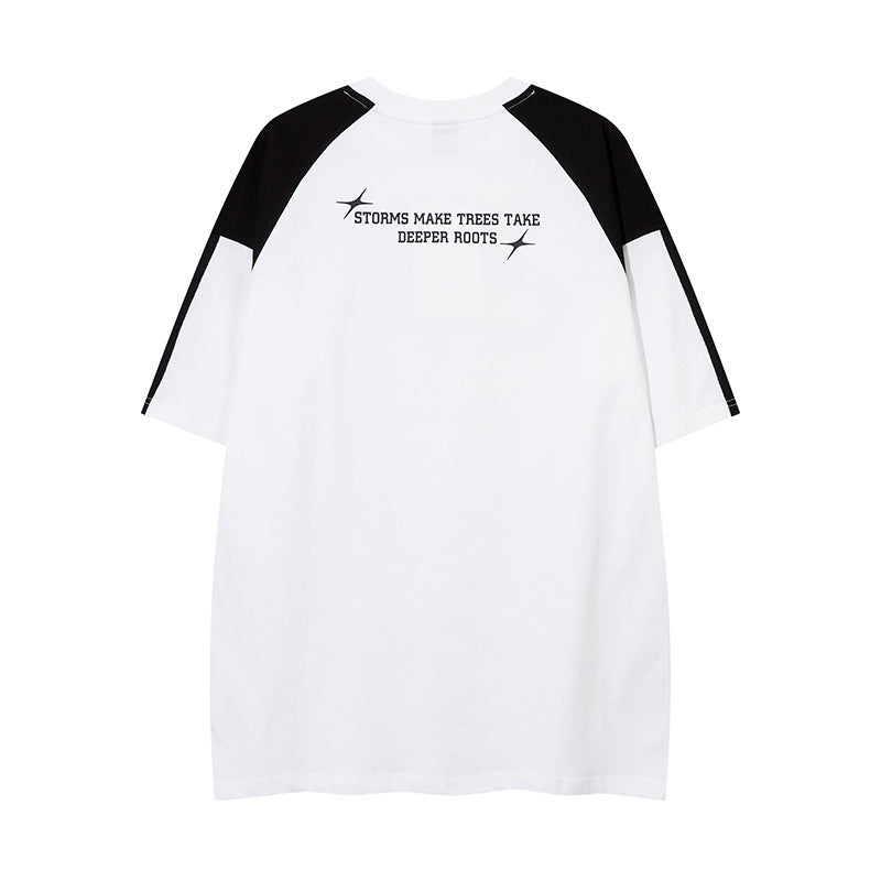 Streetwear Raglan Sleeve Short Sleeve Crew Neck Summer Trendy Tee Loose Cotton Casual Simple Color Contrast