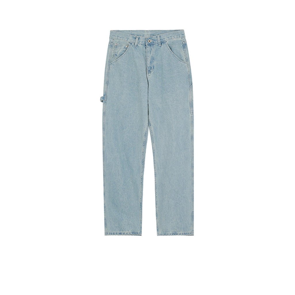 Men's And Women's Urban Simple Straight-Leg Pants With Decorative Tape High Street Washed Jeans For Men And Women Multi-Size