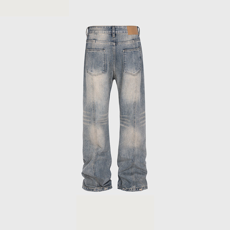 Men's And Women's Deconstructed Stitching Trousers Men's And Women's Same Tearing Holes Wash Water Grinding Straight Trendy Jeans